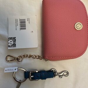 Hot deal! Coach keychain & Anne Klein Pink Pebbled Zip Card Case…Sold as a Set